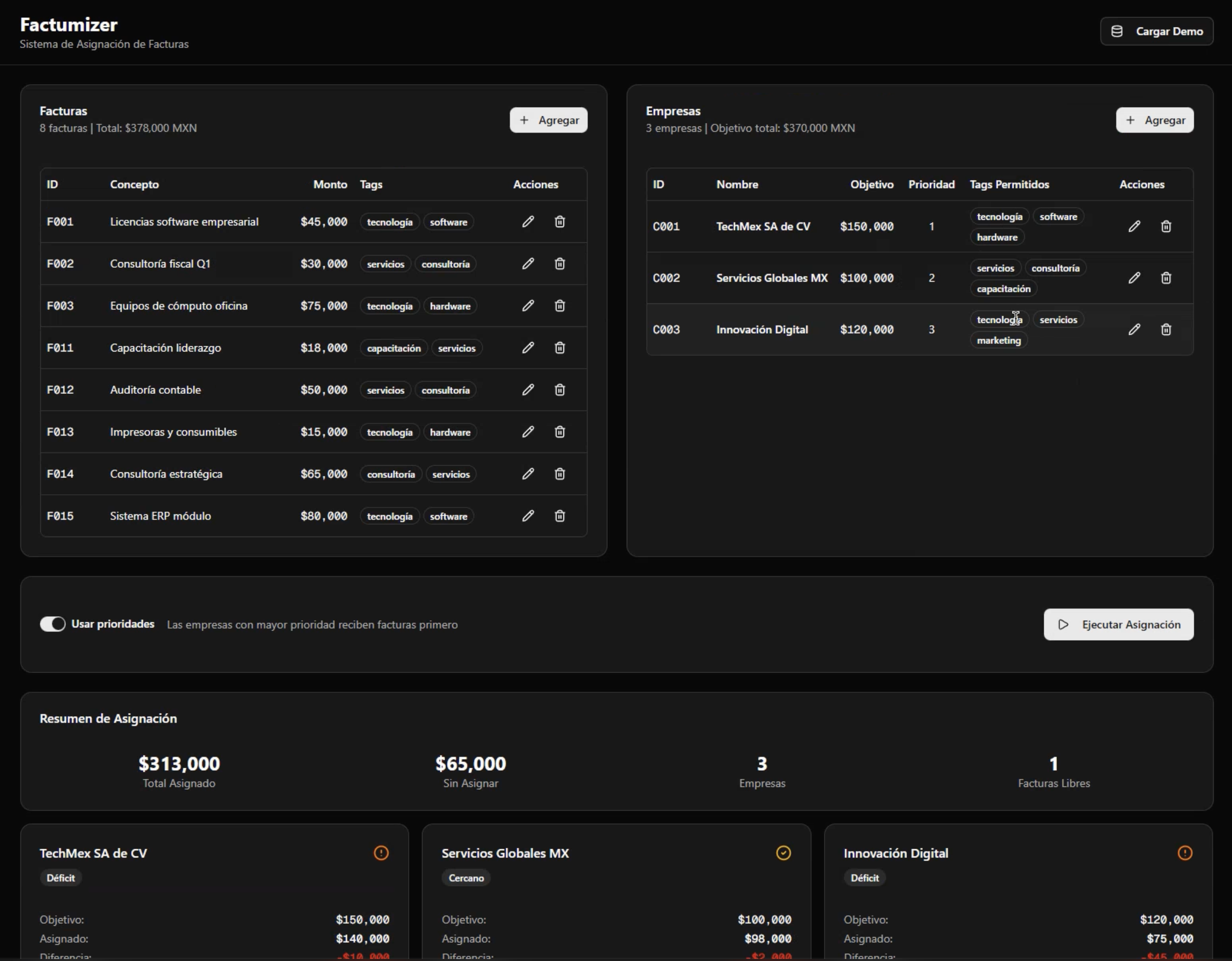 Factumizer — Invoice list